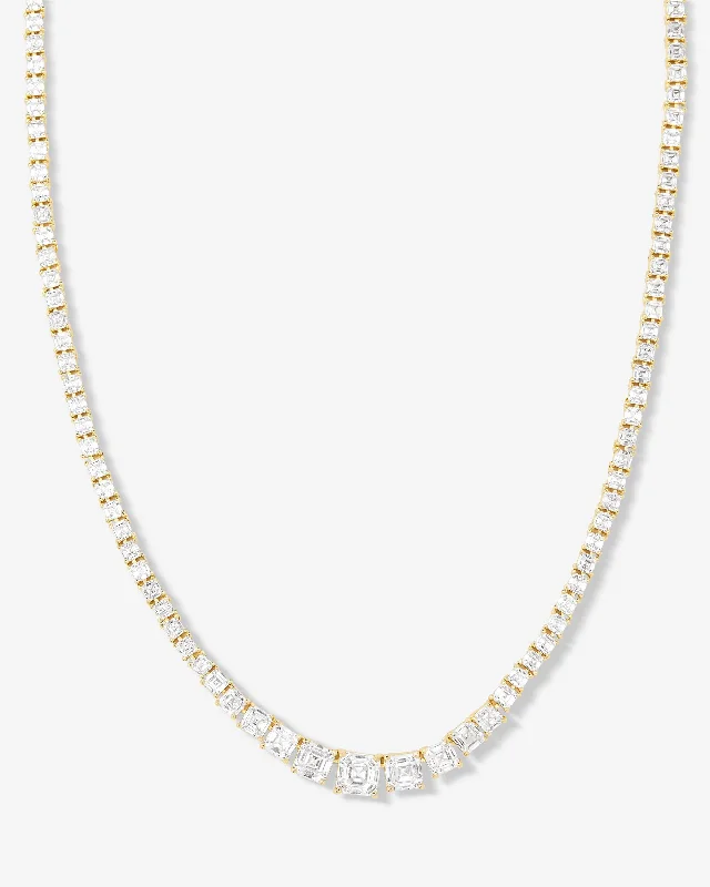 Flower-bud necklace-The Queen's Graduated Tennis Necklace 16" - Gold|White Diamondettes