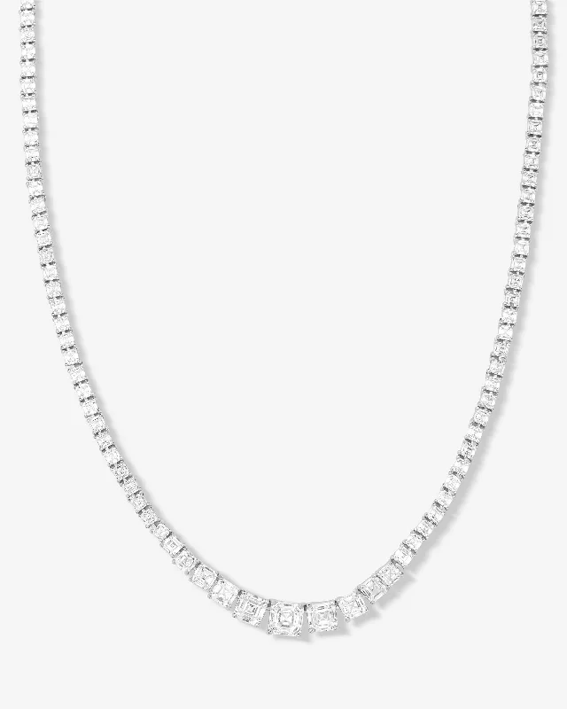 Shimmering minimalist necklace-The Queen's Graduated Tennis Necklace 16" - Silver|White Diamondettes