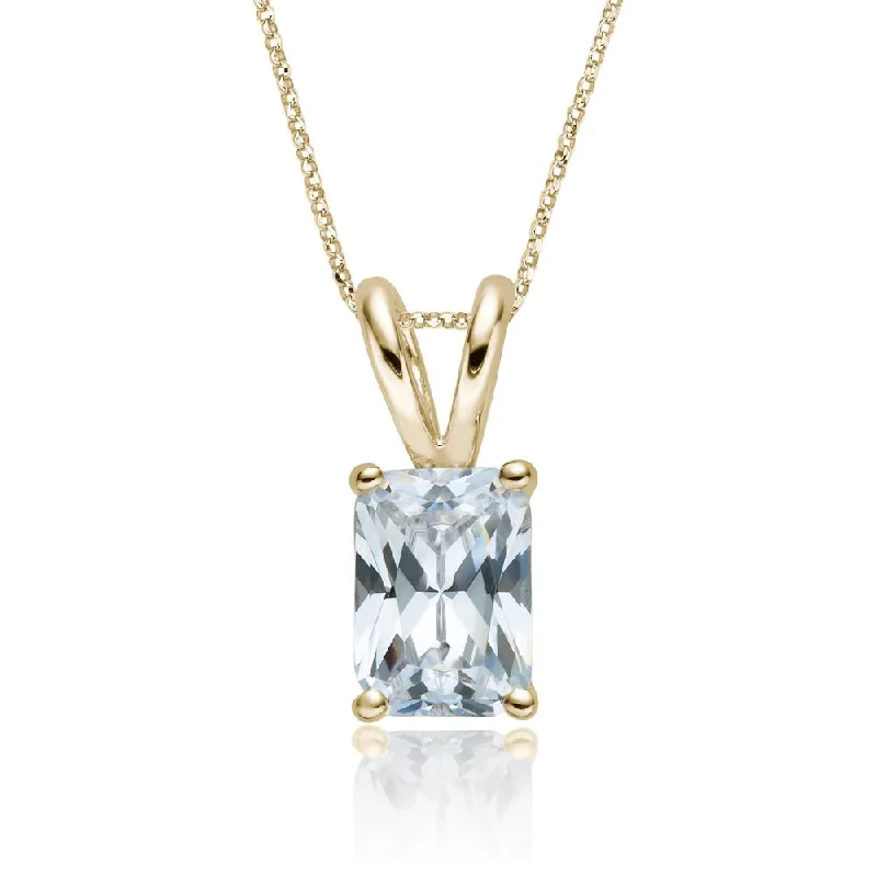 Glimmering drop necklace-Radiant solitaire pendant with 2 carat* diamond simulant in 10 carat yellow gold