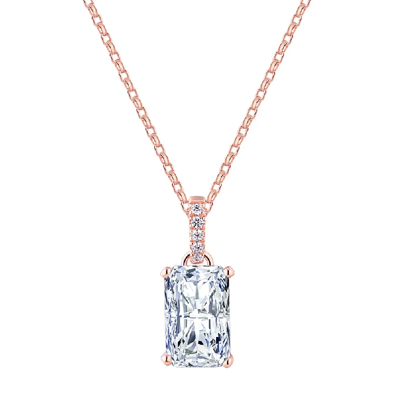 Shimmering ruby necklace-Radiant solitaire pendant with 3.49 carat* diamond simulant in 10 carat rose gold