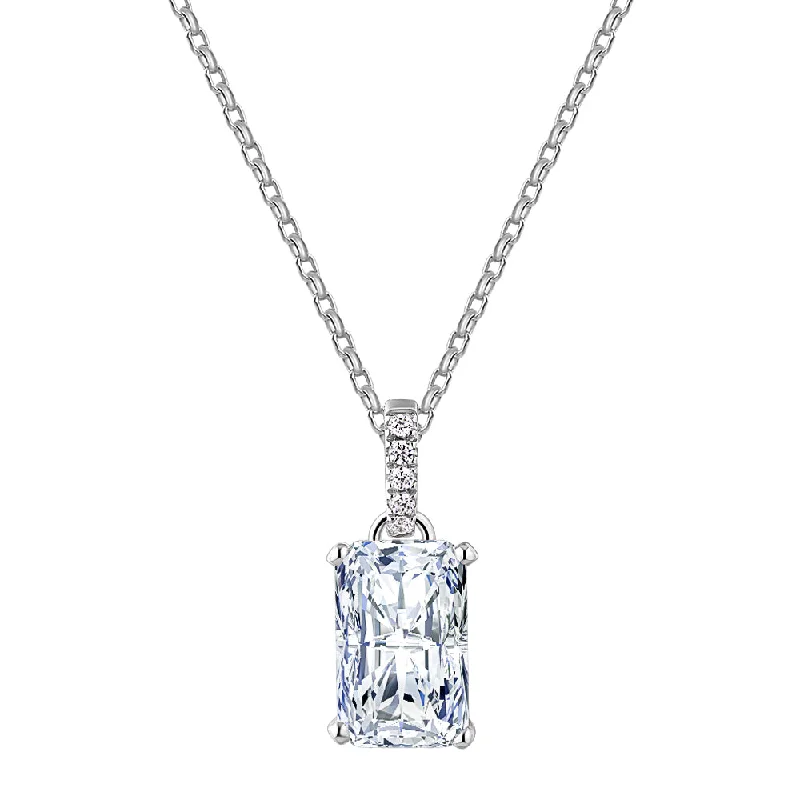 Delicate weave necklace-Radiant solitaire pendant with 3.49 carat* diamond simulant in 10 carat white gold