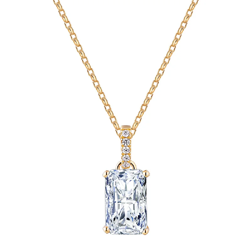 Lone pearl necklace-Radiant solitaire pendant with 3.49 carat* diamond simulant in 10 carat yellow gold