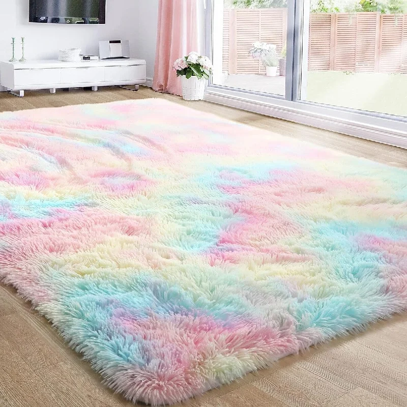 Subtle silver ring-Rainbow Rugs,Pastel Area Rug Throw Rug 3x5