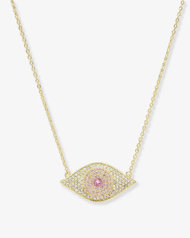 Offset design necklace-Rose Evil Eye Necklace - Gold|Pink Sapphire