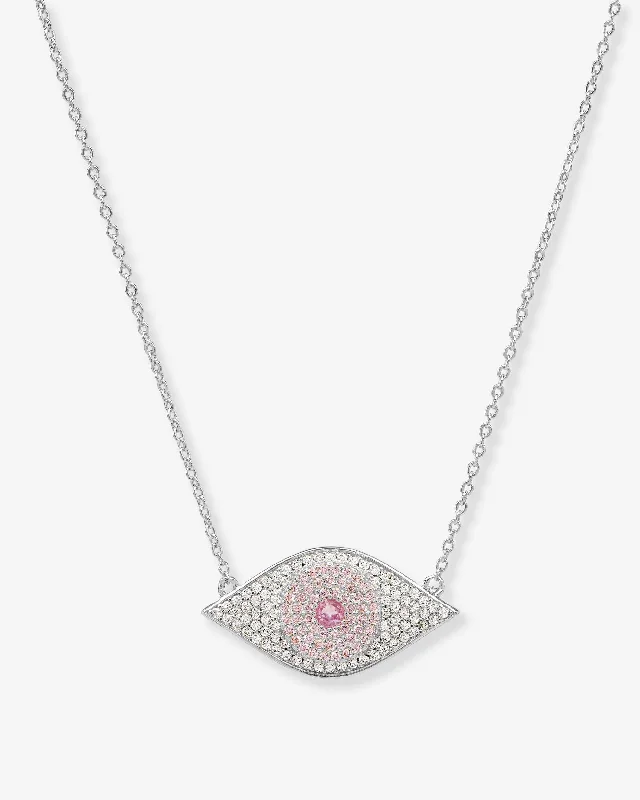 Smooth rim necklace-Rose Evil Eye Necklace - Silver|Pink Sapphire