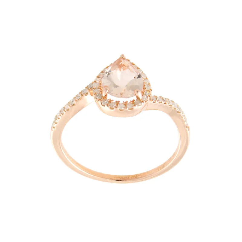 Droplet ring-Rose Goldtone Sterling Silver Pear-cut Morganite and 1/5ct TDW Diamond Ring (Size 7)