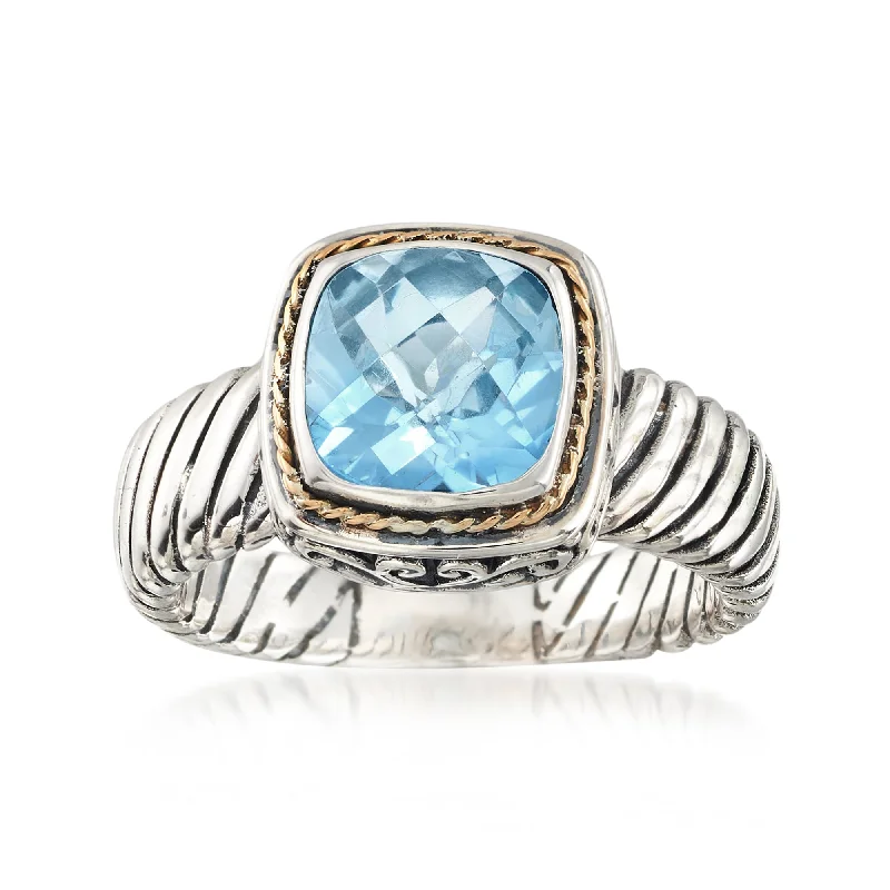 Light morganite ring-Ross-Simons Balinese Sky Blue Topaz Ring in 2-Tone Sterling Silver