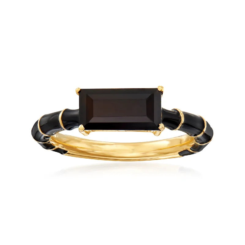 Arced gem ring-Ross-Simons Black Onyx and Black Enamel Ring in 18kt Gold Over Sterling