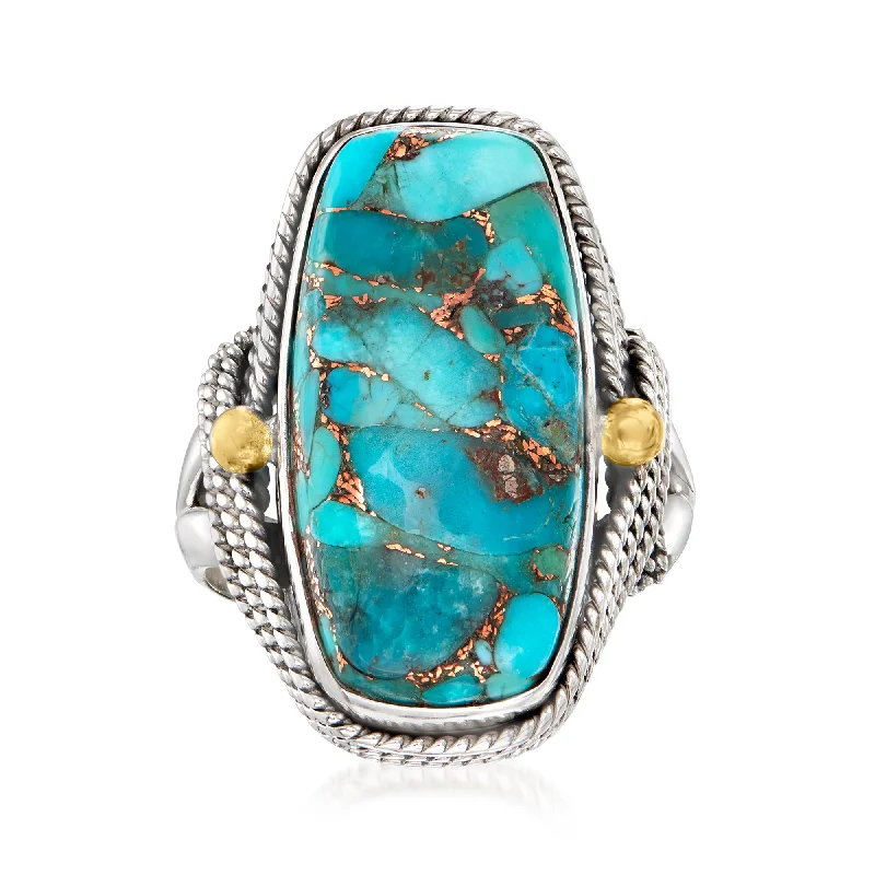 Celestial moon ring-Ross-Simons Blue Copper Turquoise Ring in 2-Tone Sterling Silver