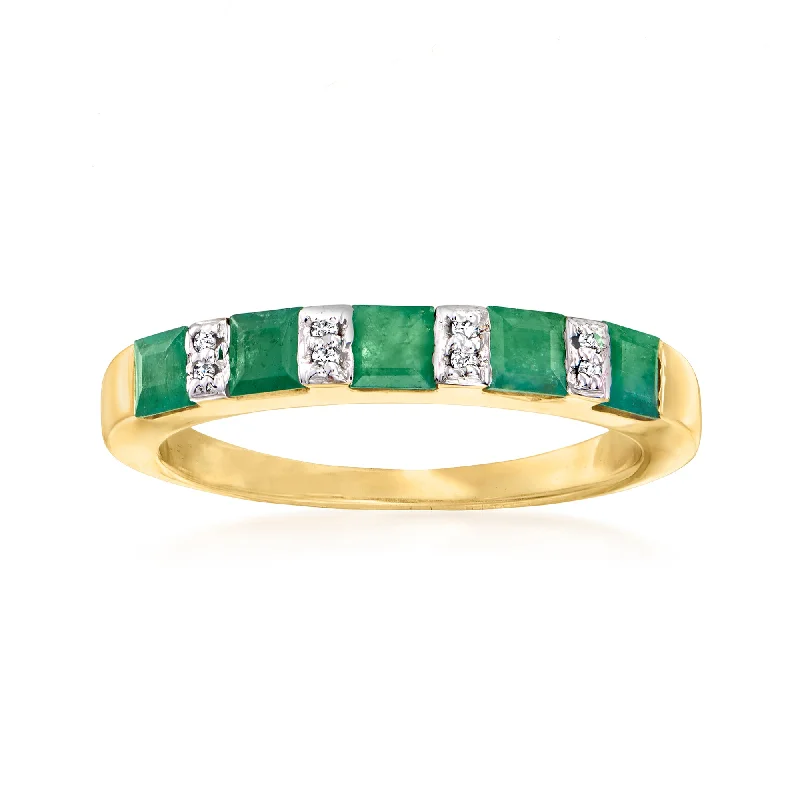 Smooth-cut ring-Ross-Simons Emerald Ring With Diamond Accents in 18kt Gold Over Sterling