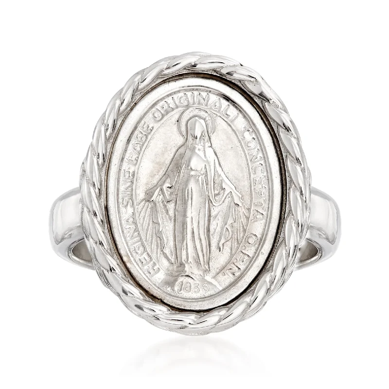 Heaped birthstone ring-Ross-Simons Italian Sterling Silver Miraculous Medal Oval Ring