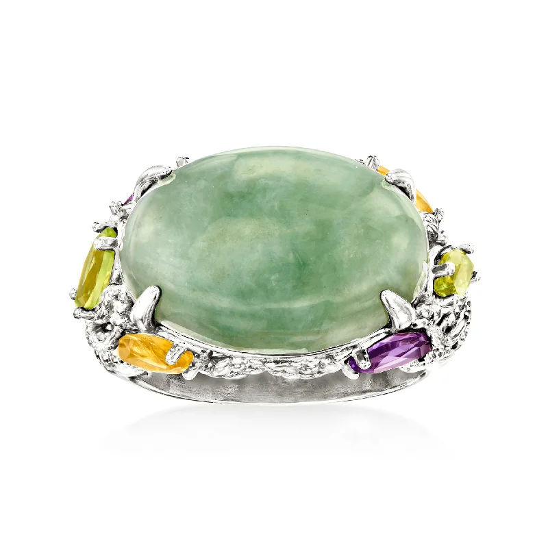 Sparkling crystal ring-Ross-Simons Jade and Multi-Gemstone Ring in Sterling Silver