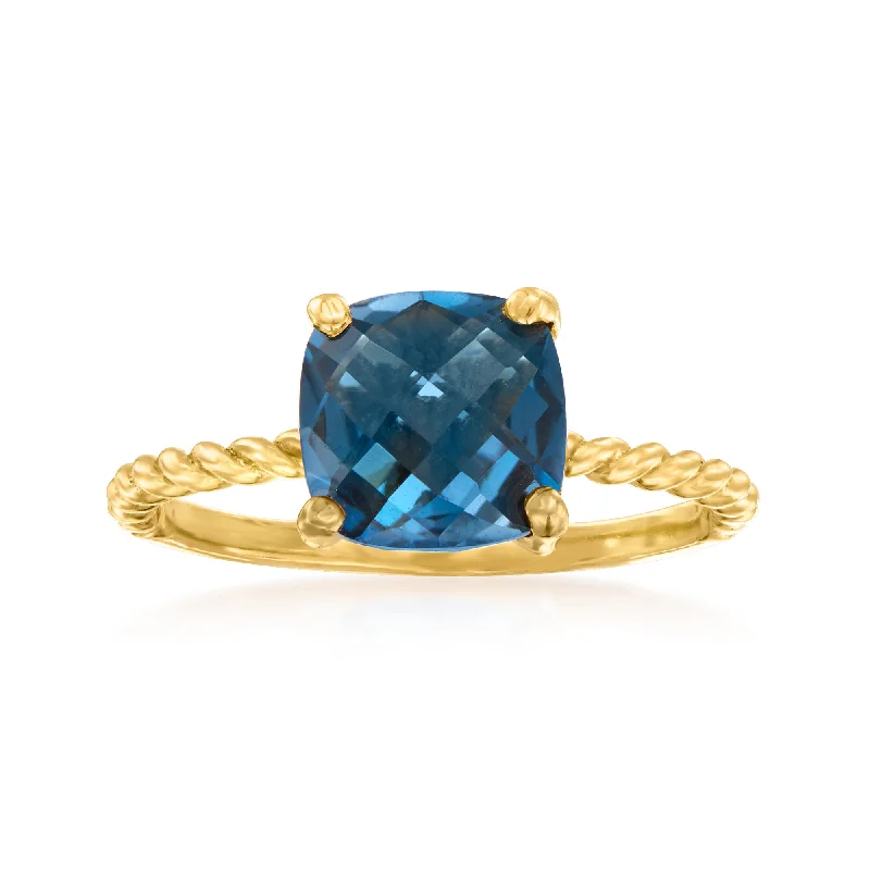 Flecked band ring-Ross-Simons London Blue Topaz Twist Ring in 18kt Gold Over Sterling