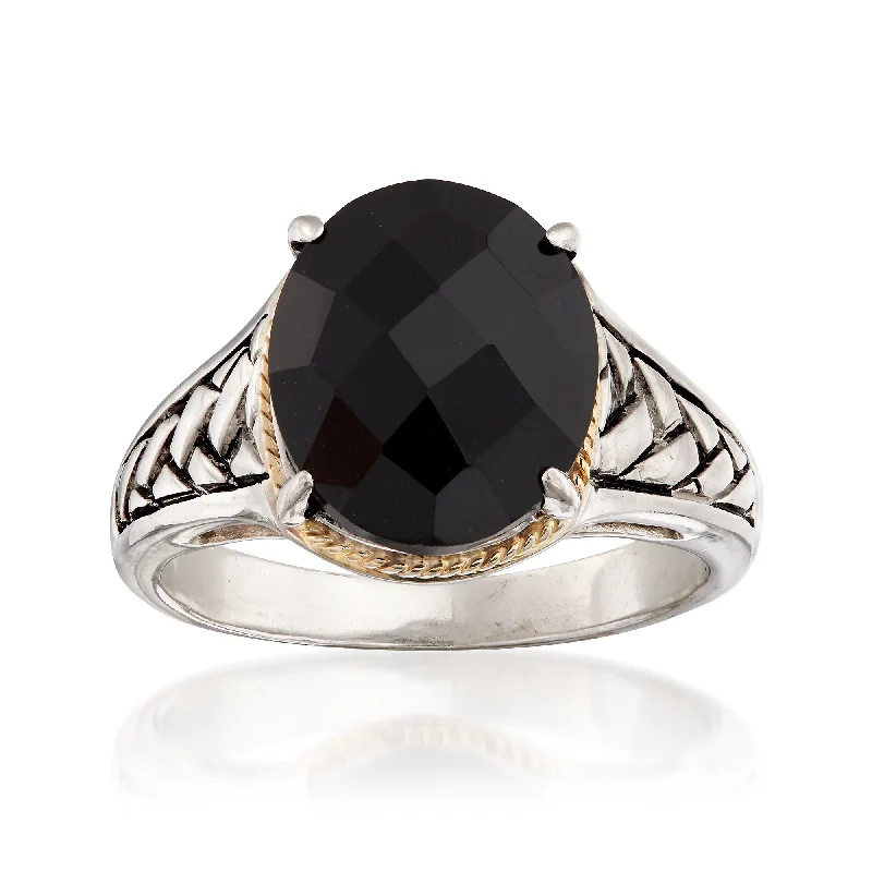 Arced wire ring-Ross-Simons Oval Black Onyx Braid Ring in Sterling Silver and 14kt Yellow Gold