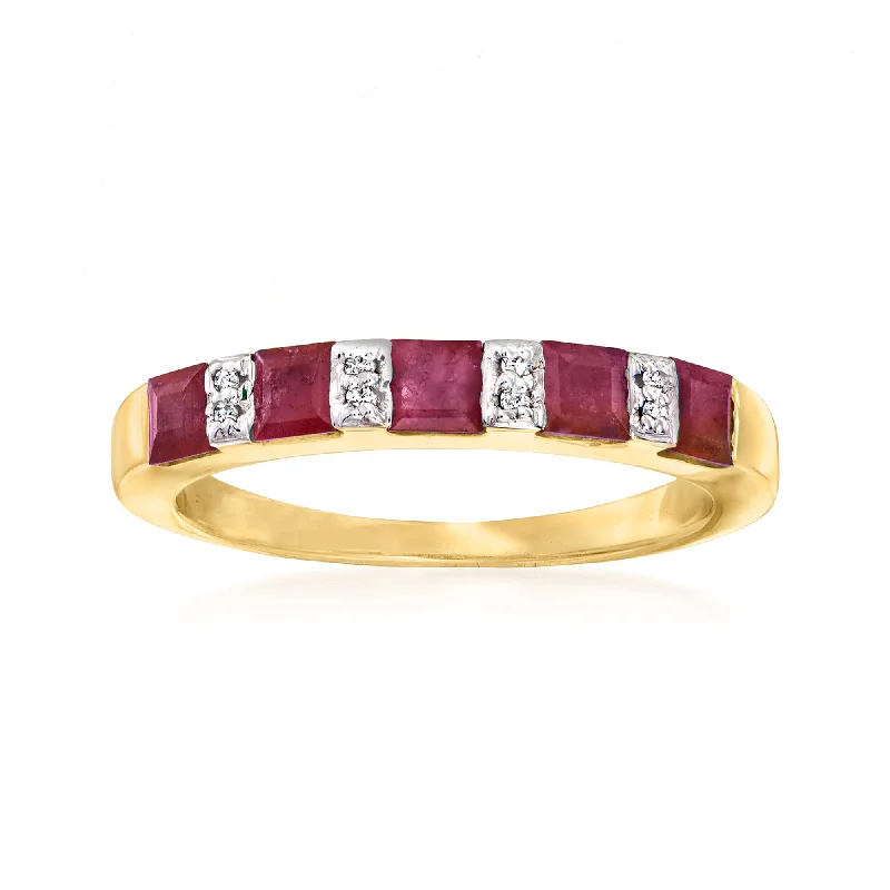 Encased gem ring-Ross-Simons Ruby Ring With Diamond Accents in 18kt Gold Over Sterling