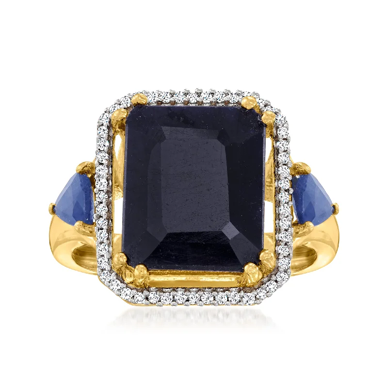 Leaning gem ring-Ross-Simons Sapphire 3-Stone Ring With . Diamonds in 18kt Gold Over Sterling