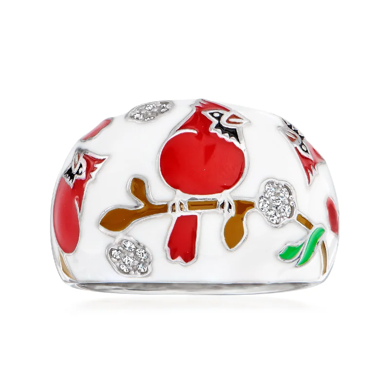 Bold granite ring-Ross-Simons White Topaz and Multicolored Enamel Cardinal Ring in Sterling Silver