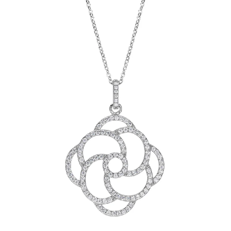 Carved pattern necklace-Round Brilliant diamond simulant necklace in sterling silver