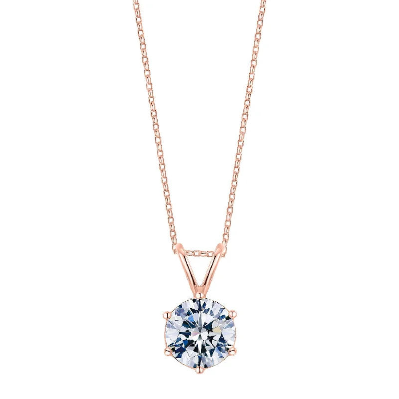 Optic necklace-Round Brilliant solitaire pendant with 1 carat* diamond simulant in 10 carat rose gold