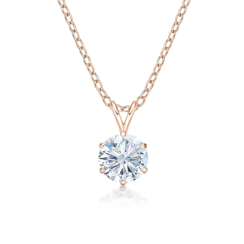 Tall gem necklace-Round Brilliant solitaire pendant with 2 carat* diamond simulant in 10 carat rose gold