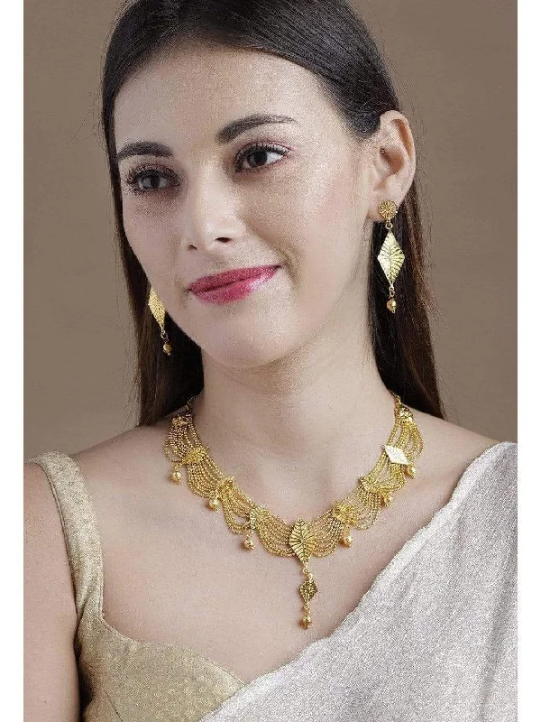 Glinting silver necklace-Rubans Gold Plated Handcrafted Layered Necklace Set