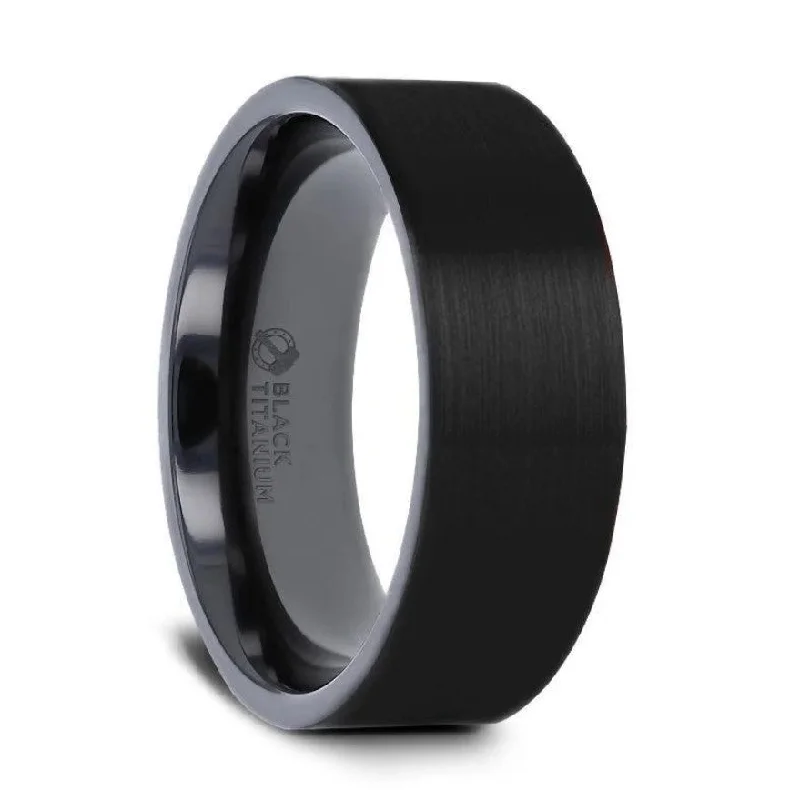 Locked ring-SAN BERNARDINO Brushed Finish Flat Black Titanium Men’s Wedding Band 8mm