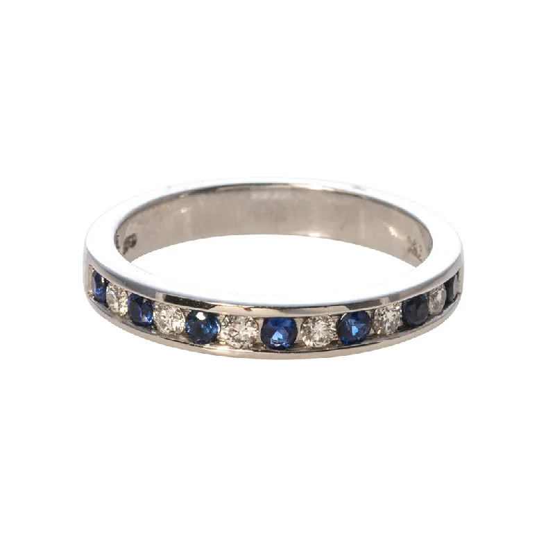 Eclectic stone ring-Sapphire & Diamond Channel Set 14K Gold Halfway Band