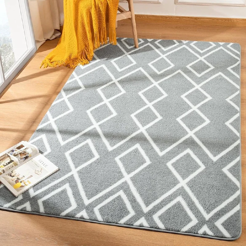 Rolling wave ring-Shag Rug for Bedroom, 4x6 Feet Grey Area Rugs with Memory Foam