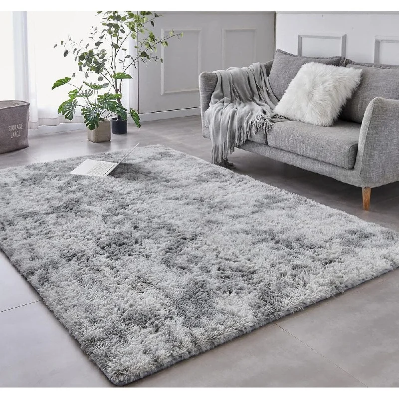 Rich garnet ring-Shaggy Tie Dyed Light Grey Rug, 2x3 Area Rugs for Living Room