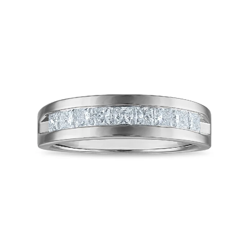 Patinated silver ring-Signature EcoLove 1 CTW Lab Grown Diamond Wedding Ring in 14KT White Gold