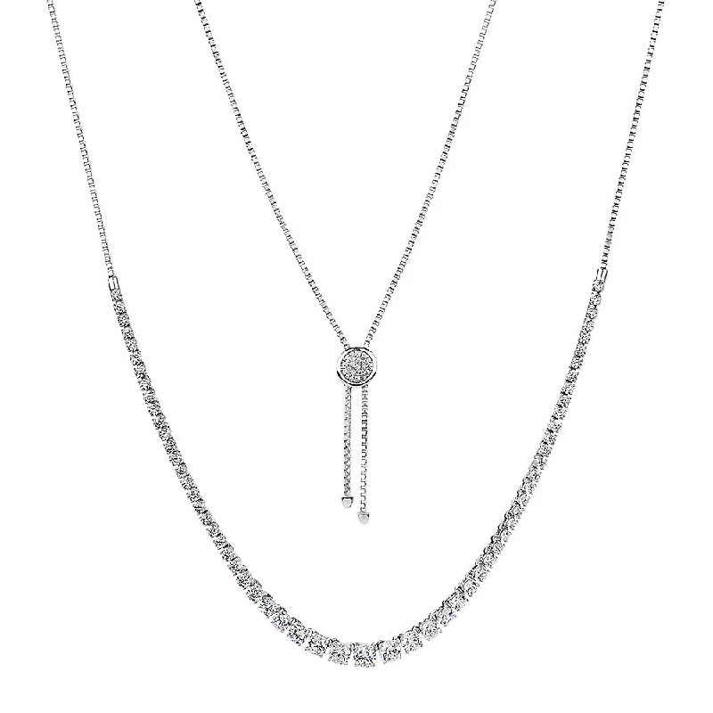 Locked necklace-Slider necklace with 7.28 carats* of diamond simulants in sterling silver