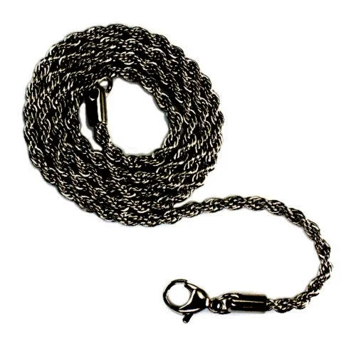 Slope gem ring-Stainless Steel Black 3.0mm Rope Chain, Length: 24 inch