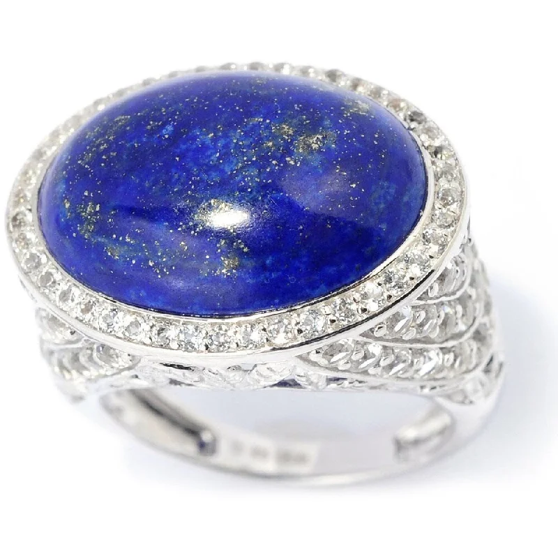 Lined band ring-Sterling Silver 2.77ct TGW Lapis and White Topaz East-west Ring