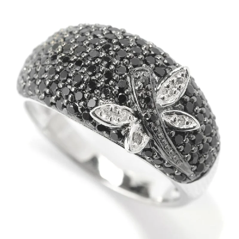 Fine-edged ring-Sterling Silver Black Spinel and White Zircon Dragonfly Ring