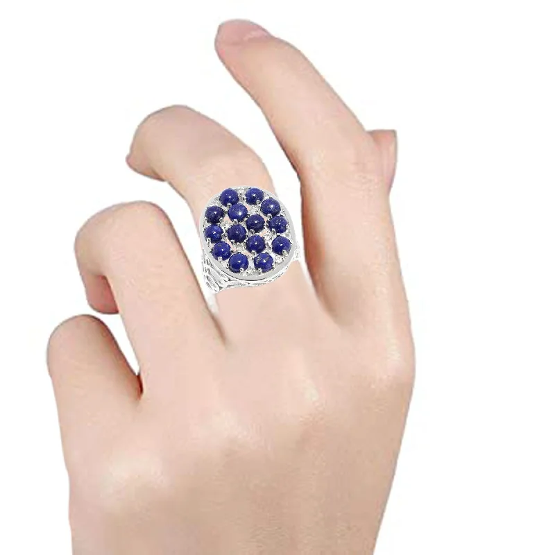 Tide effect ring-Sterling Silver Lapis lazuli & White Topaz Oval Shaped Ring