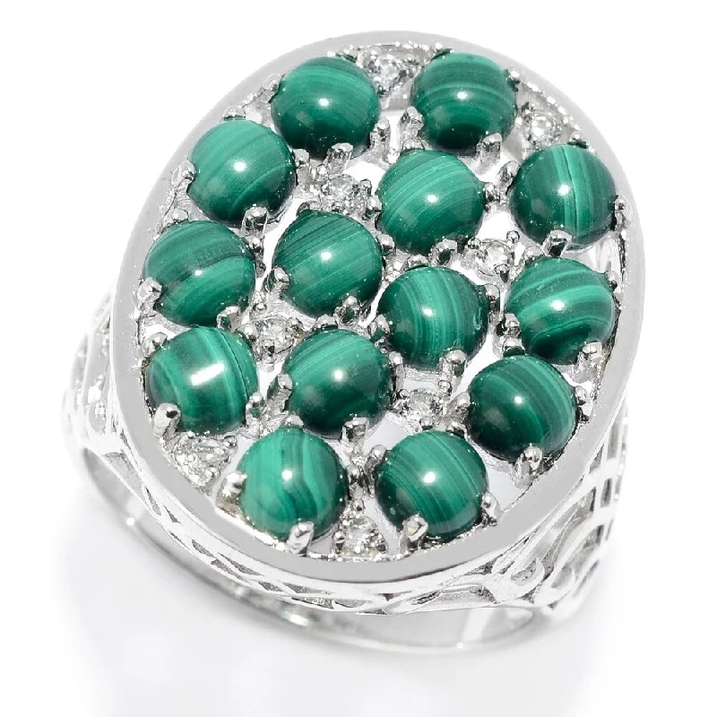 Vintage-style opal ring-Sterling Silver Malachite & White Topaz Oval Shaped Ring