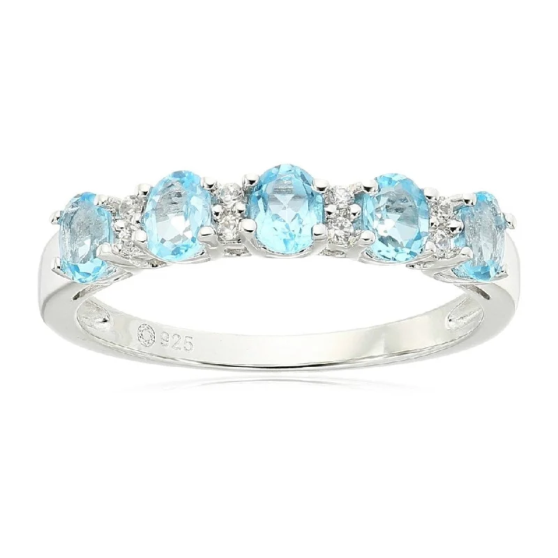 Lifted stone ring-Sterling Silver Swiss Blue Topaz and White Zirconia Ring, Size 7