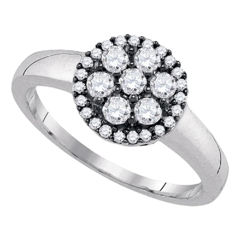 Welded silver ring-Sterling Silver Womens Round Diamond Flower Cluster Ring 1/2 Cttw