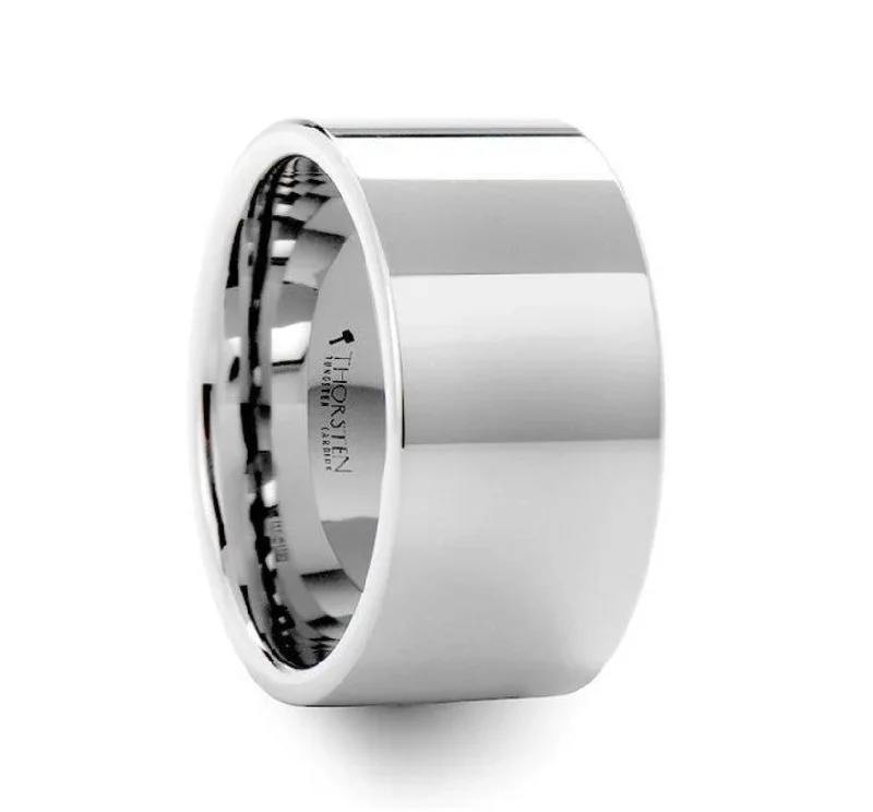 Shimmering minimalist ring-STOCKTON Flat Style Polished White Tungsten Ring - 12mm