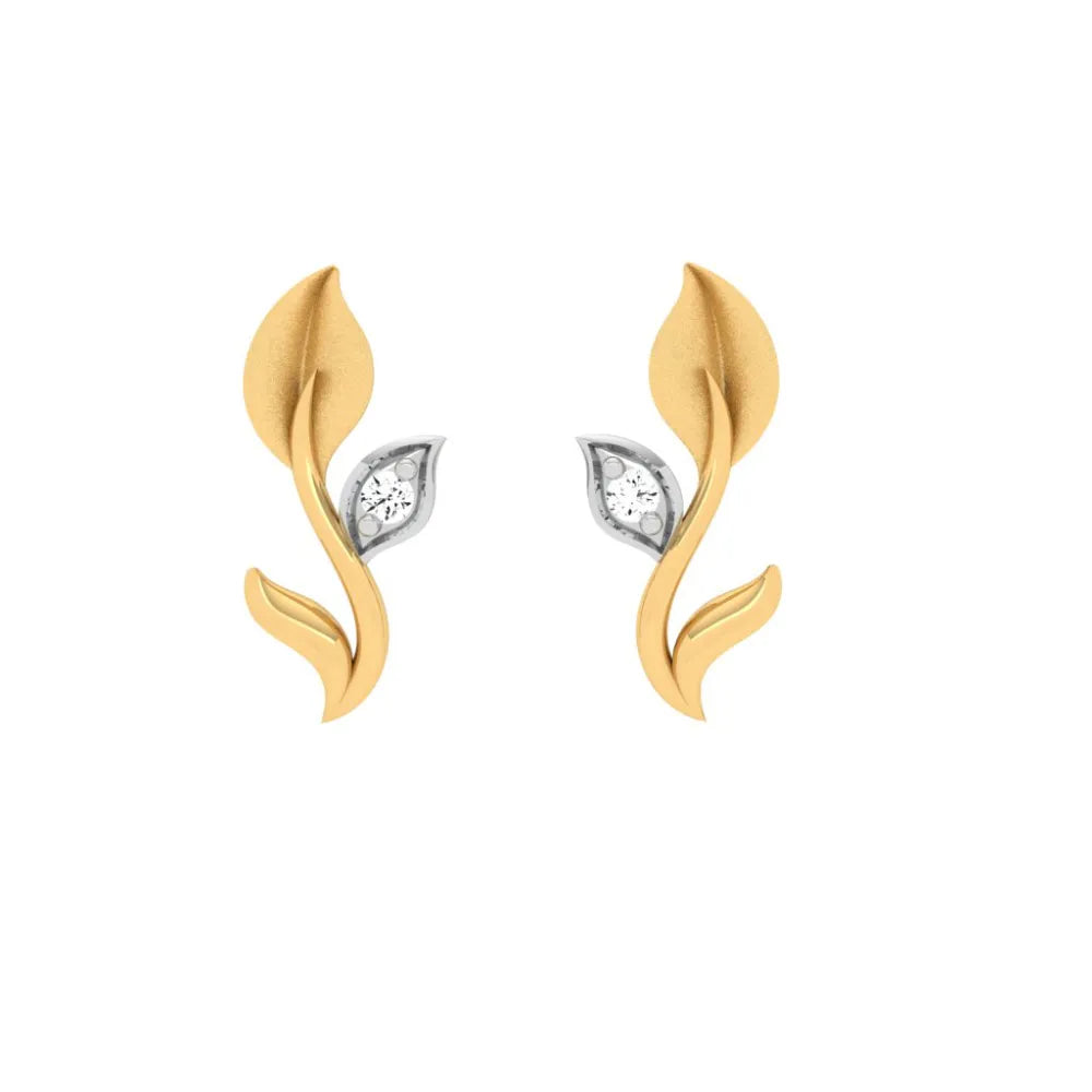 Shimmering minimalist earrings-Stone-studded Leaf Motif Gold Earring Design With Impeccable Craftsmanship