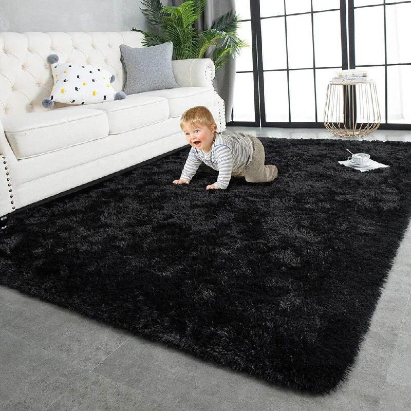 Rising band ring-Super Soft Shaggy Rugs Fluffy Carpets, 4x5.9,Black