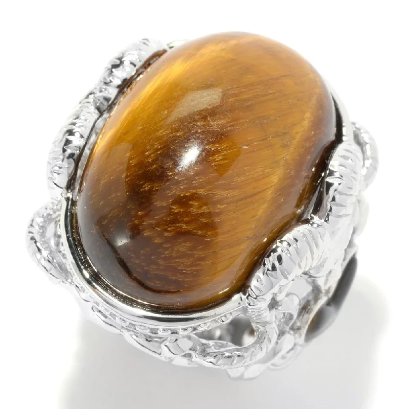 Tapered gem ring-Tiger's Eye and Mother of Pearl Heart Ring