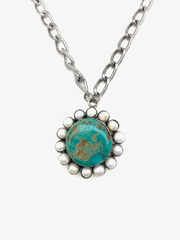 Rich agate necklace-Turquoise & Pearl Tillie Necklace