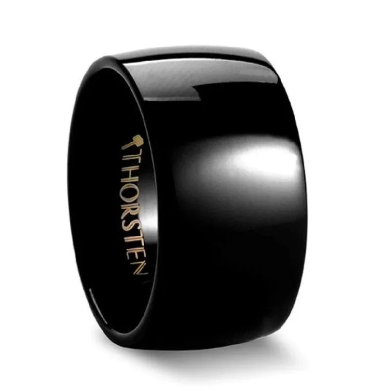 Light-etched ring-TWILIGHT Domed Polished Black Tungsten Ring - 12mm