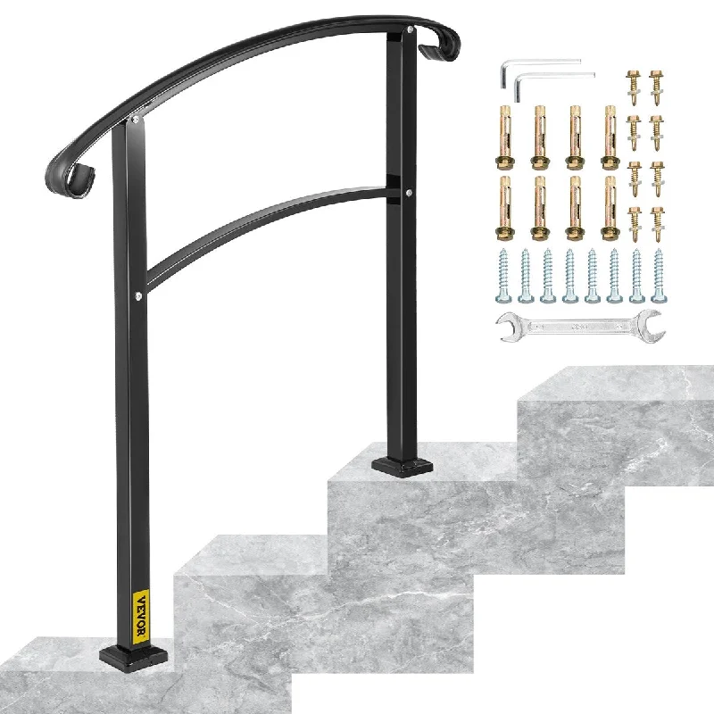 Firm gold ring-VEVOR Iron Handrail Stair Railing 1 or 3 Steps Adjustable Matte Black Handrail - 1 or 3 Steps