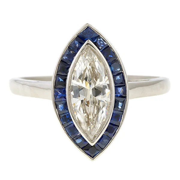 Welded gold ring-Vintage Diamond & Sapphire Engagement Ring, Marquise 0.80ct.