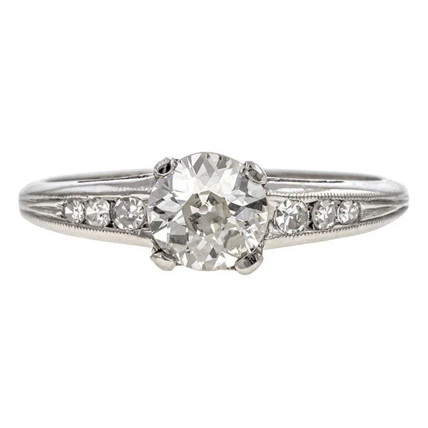 Wide-tier ring-Vintage Engagement Ring, Old Euro 0.80ct