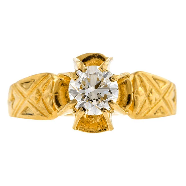 Welded gold ring-Vintage Engagement Ring, Transition Round Brilliant Diamond 0.53ct.