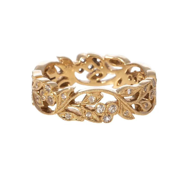 Gentle sweep ring-White Sapphire 14K Yellow Gold Floral Eternity Band