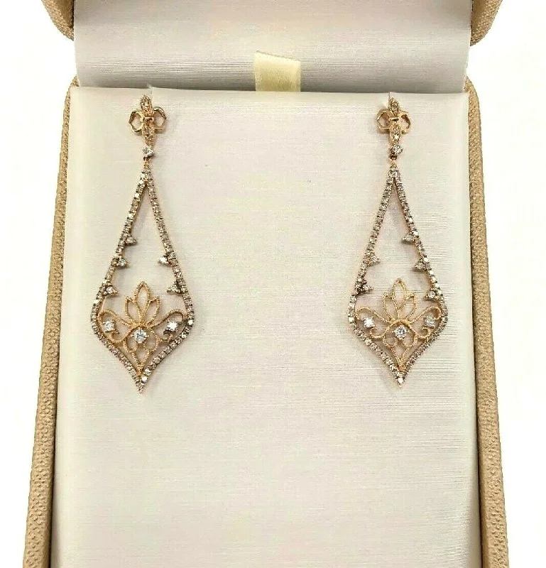 Smooth rim earrings-0.55 Carat t.w. Diamond Motif Dangle Earrings 18 Karat Rose Gold 1.75 Inch Drop